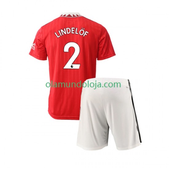 Camisola Manchester United Victor Lindelof 2 Criança Equipamento Primeiro 2022-2023 Manga Curta